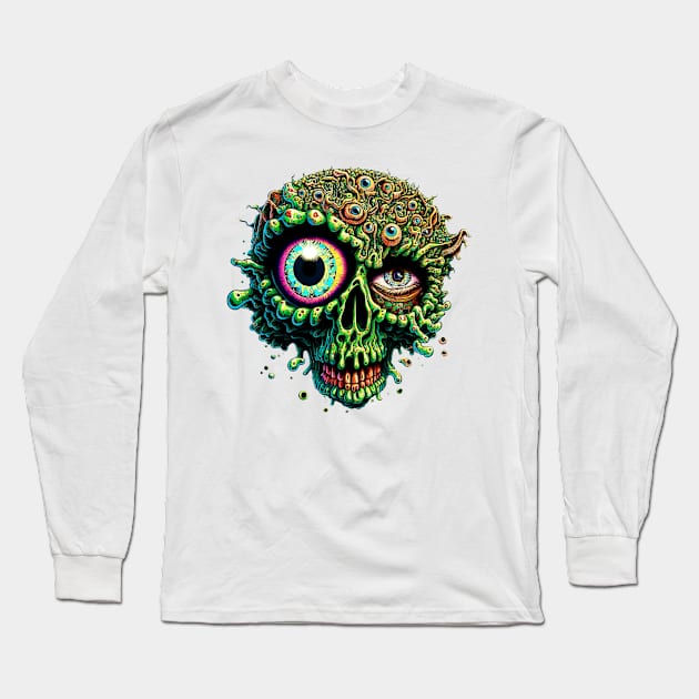 Zombie Gore Brain Skull 2 Long Sleeve T-Shirt by unknown_pleasures